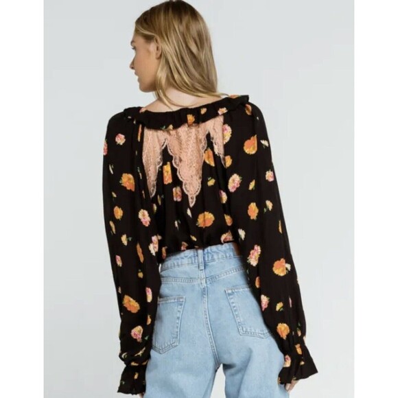 FREE PEOPLE Poppy Printed Black Combo Bodysuit TOP SIZE M MEDIUM NEW - Picture 2 of 8